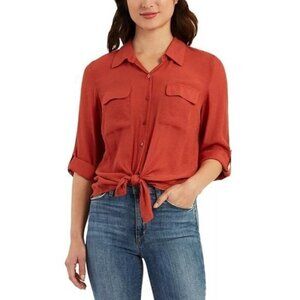 BCX Gauzy Rust Button Down Shirt XS